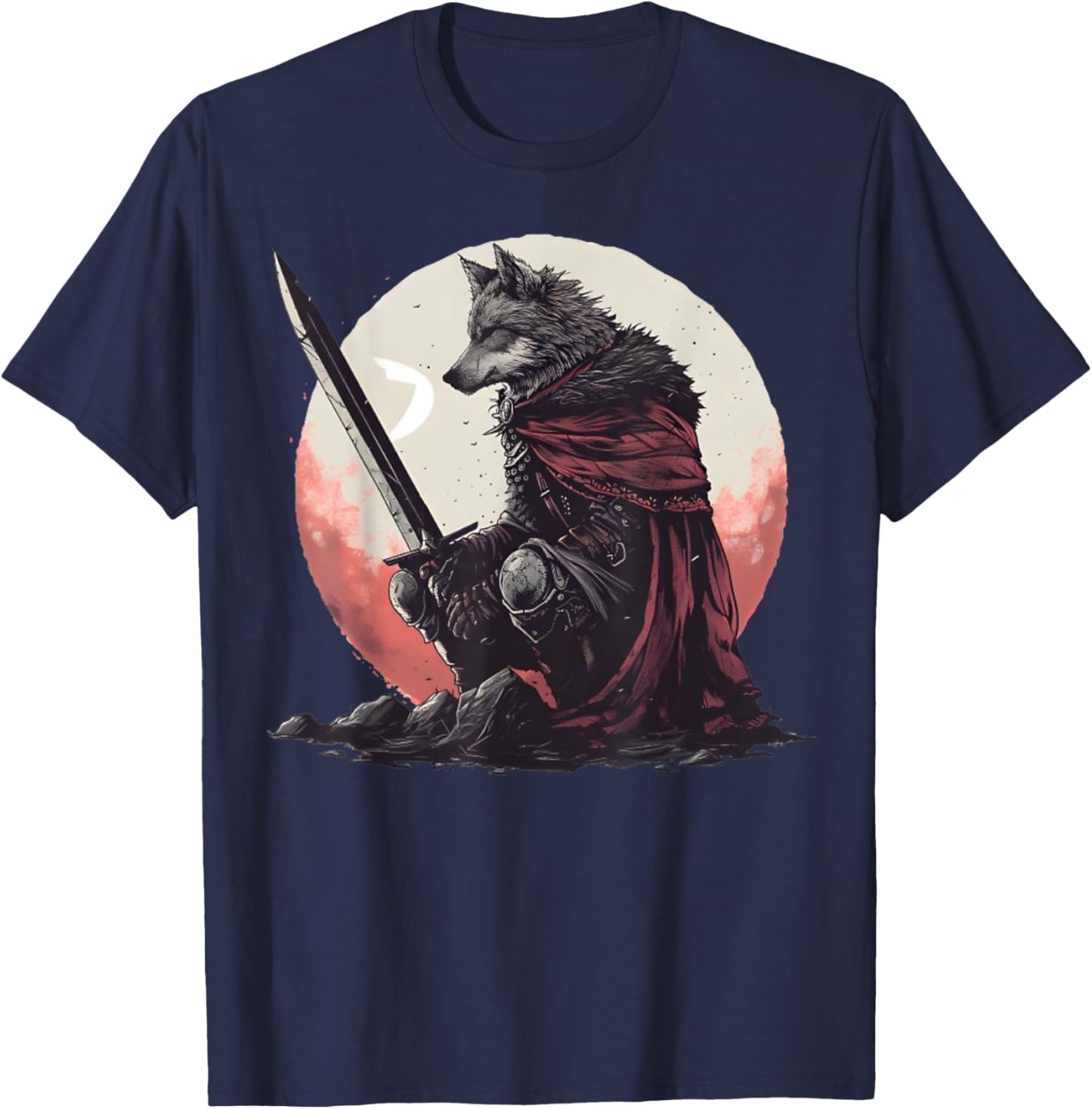 Majestic Sad Wolf Artwork - Wolf Sword T-Shirt - T-Shirt | Navy