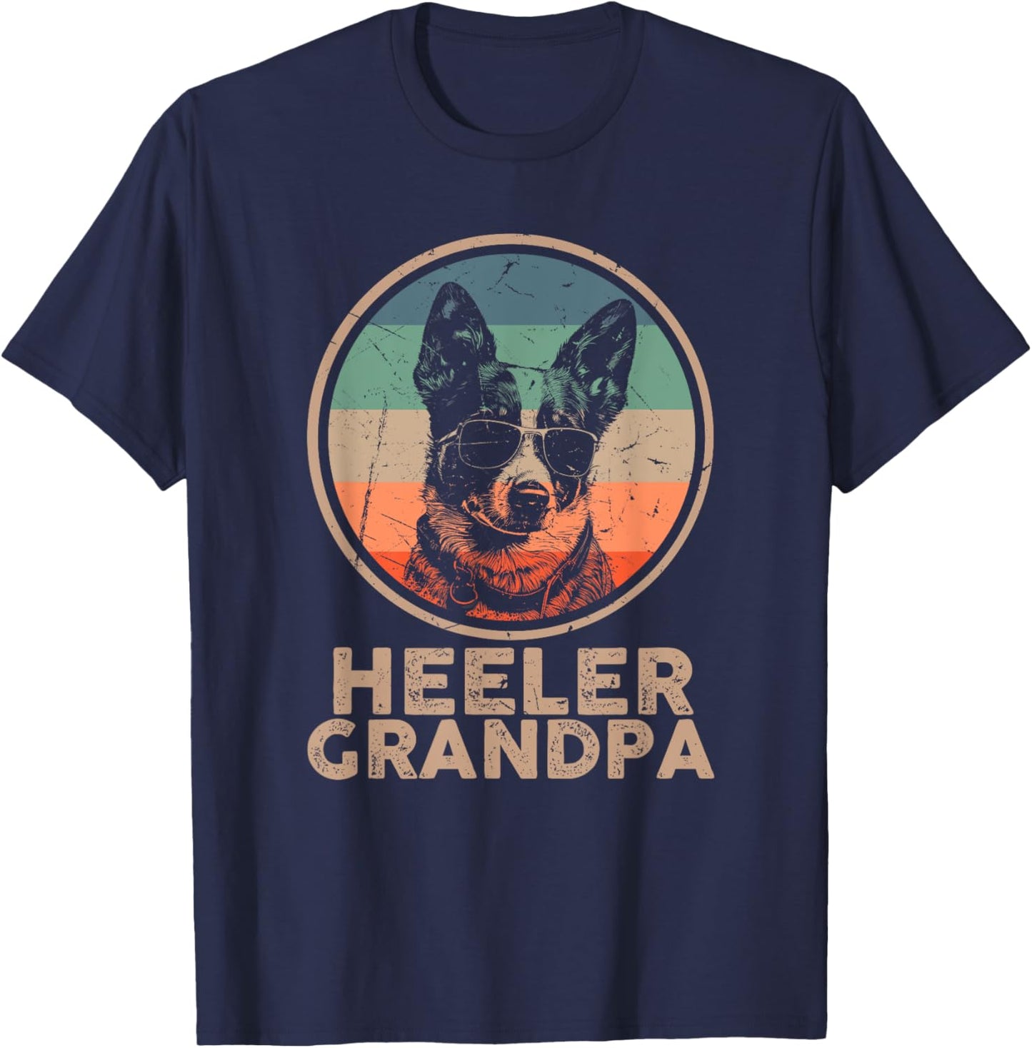 Vintage Heeler Dog Grandpa Grandpaw Dog Lover Gifts Men Dad T-Shirt - T-Shirt | Navy