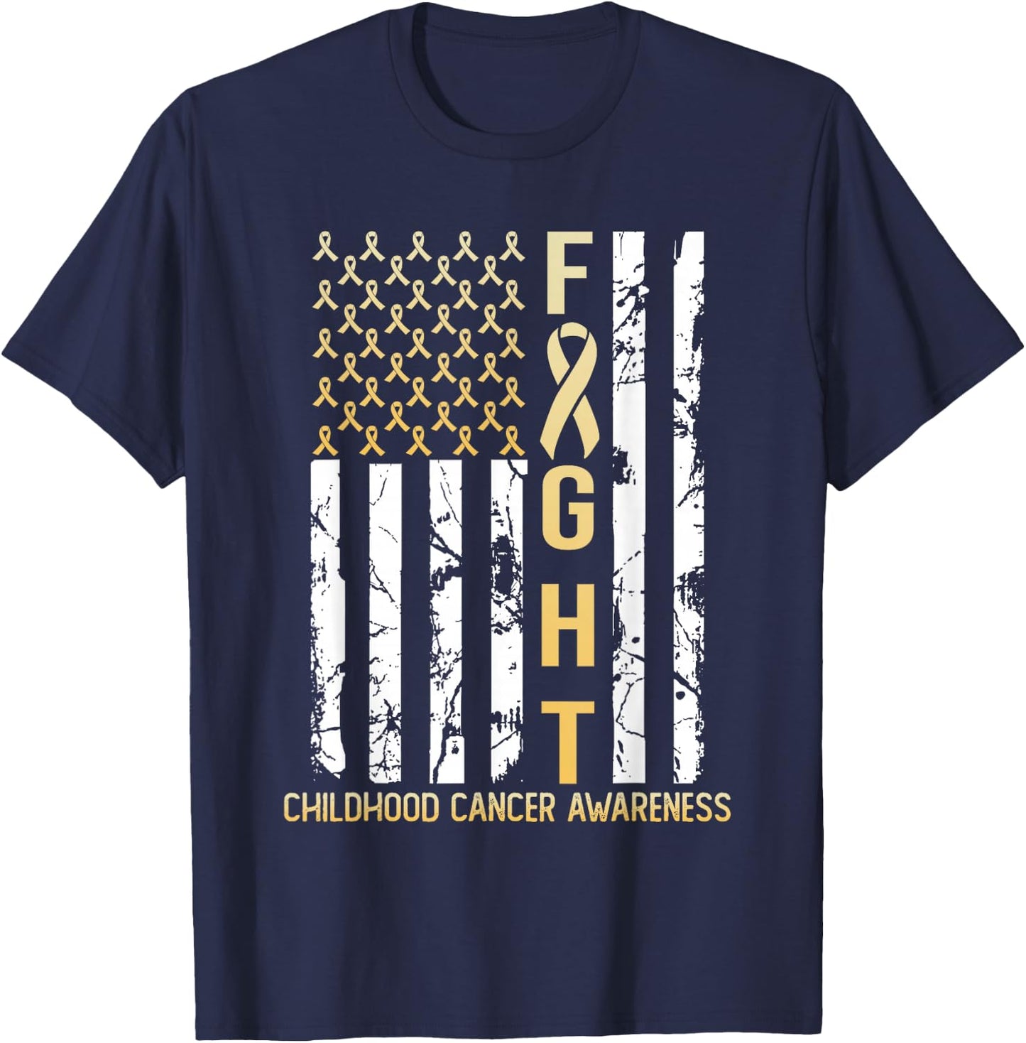 USA Gold Flag Childhood Cancer Awareness Month September T-Shirt - T-Shirt | Navy