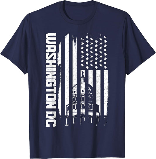 Washington D.C. USA American Flag Patriotic Vintage T-Shirt - T-Shirt | Navy