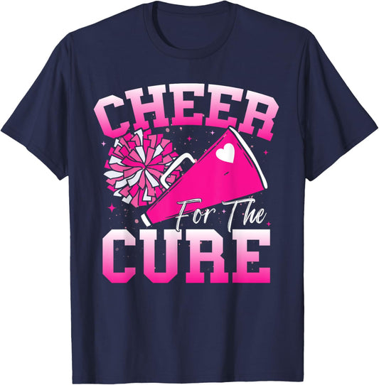 Cheer For The Cure Sport Breast Cancer Awareness Cheerleader T-Shirt - T-Shirt | Navy