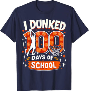 I Dunked 100 Days of School Boys Basketball 100th Day Kids T-Shirt - T-Shirt | Navy