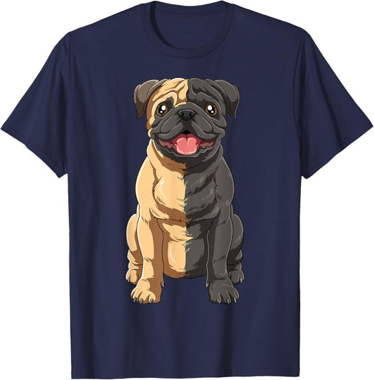 Half Black Pug Half Fawn Pug Black And White Pug Lovers T-Shirt - T-Shirt | Navy