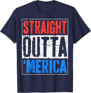 Straight Outta Merica Shirt Men Women Kids 4th of July T-Shirt - T-Shirt | Navy