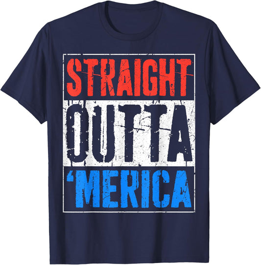 Straight Outta Merica Shirt Men Women Kids 4th of July T-Shirt - T-Shirt | Navy