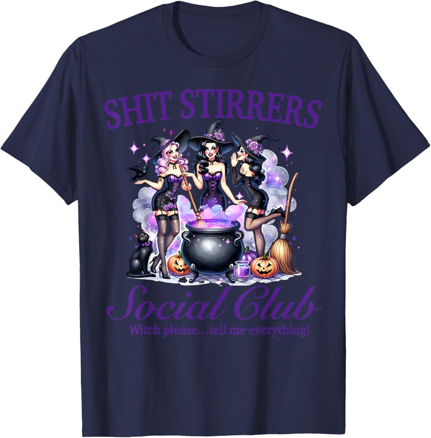 Shit Stirrers Social Club Purple Witches Halloween Outfit T-Shirt - T-Shirt | Navy