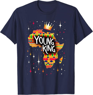 Boys African Kente Print Clothes Kids Young King Kente Youth T-Shirt - T-Shirt | Navy
