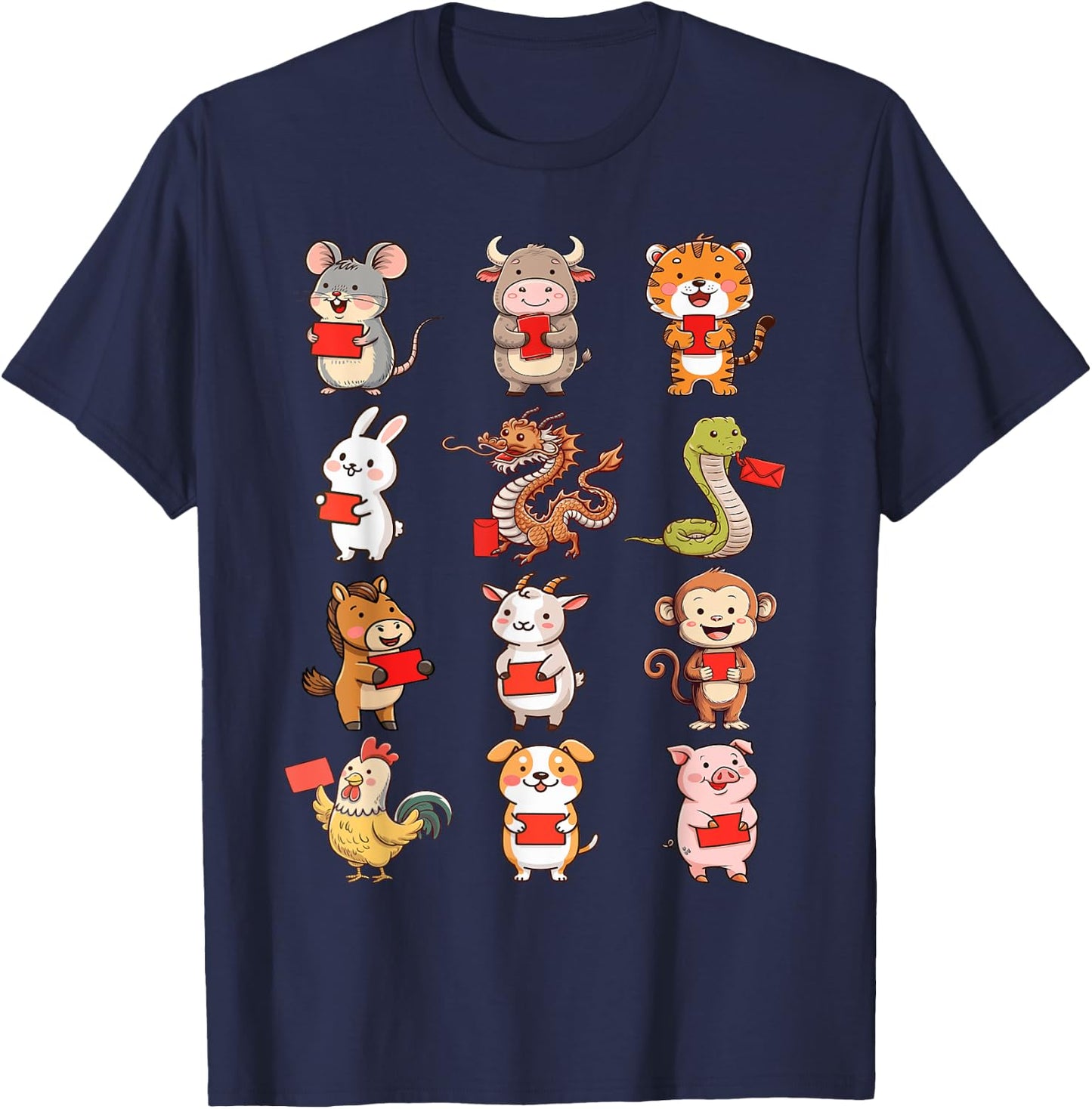 Chinese Zodiac Animals Rabbit Snake Horse Chinese New Year T-Shirt - T-Shirt | Navy