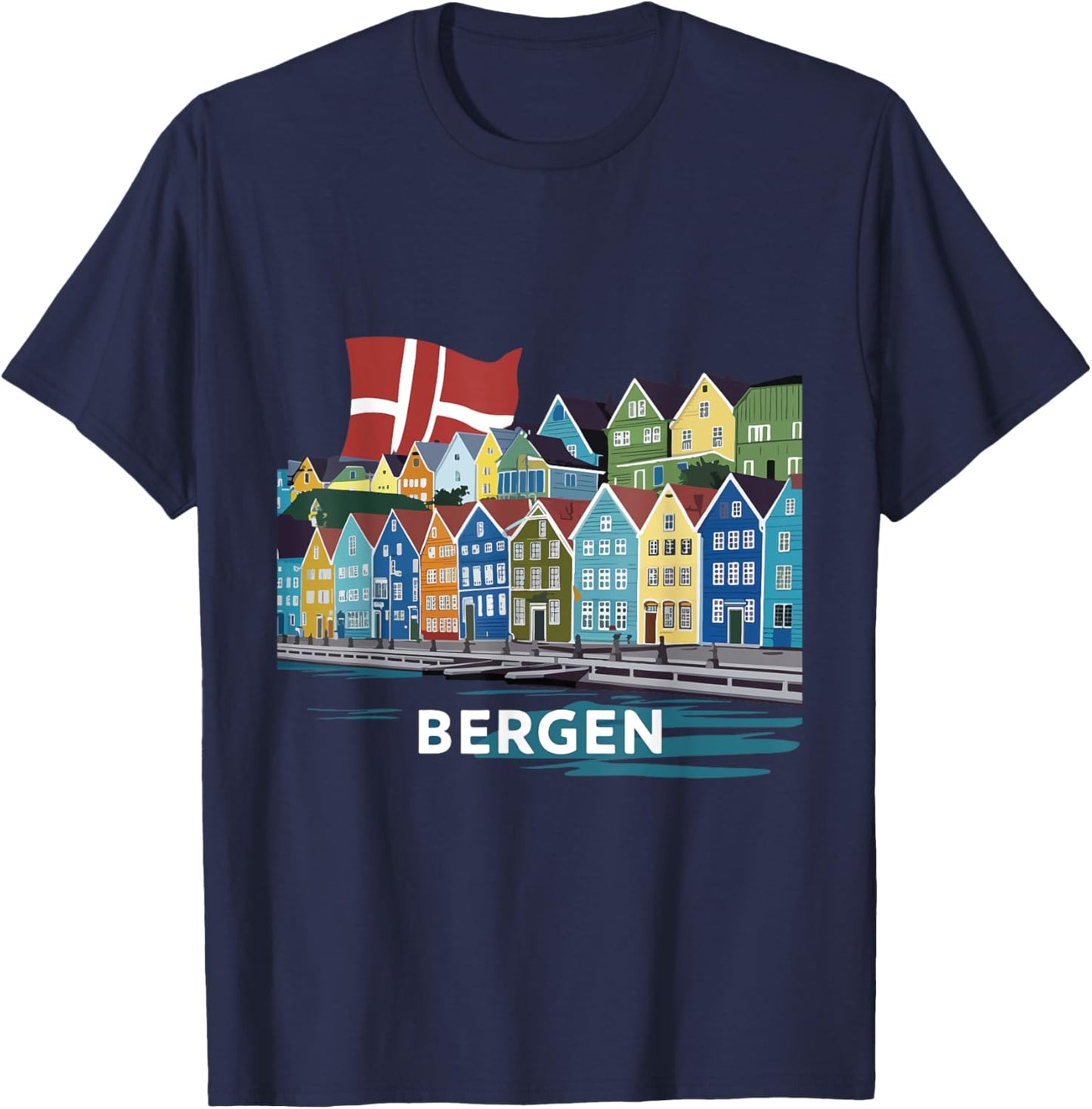 Fjord Bergen Norway Costume Fjords of Norway Harbor City T-Shirt - T-Shirt | Navy