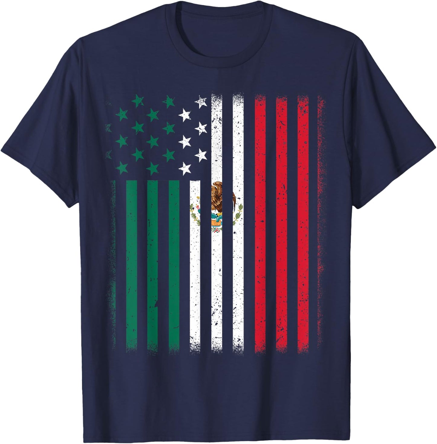 Mexican American Flag Kids Men Women Mexico Independence Day T-Shirt - T-Shirt | Navy