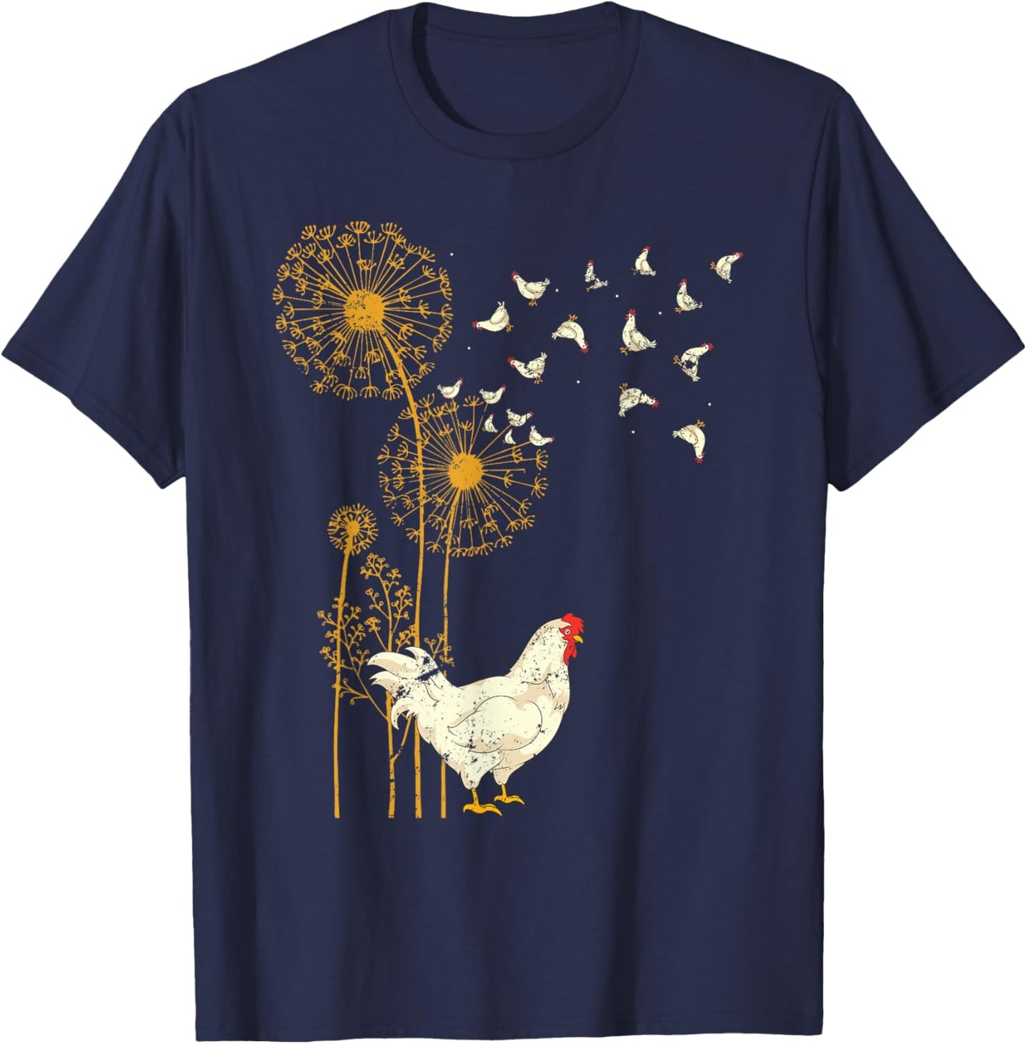 Farmer Poultry Bird Flower Farm Animal Dandelion Chicken T-Shirt - T-Shirt | Navy