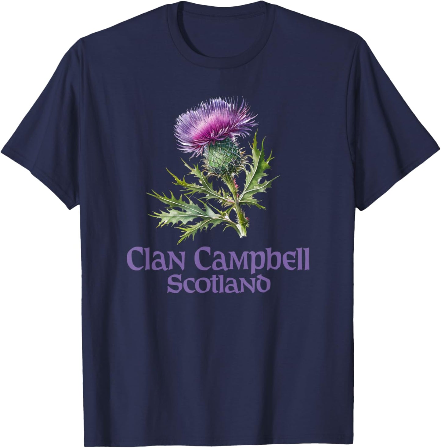 Utopia Sport Clan Campbell Shop Clan Campbell Scotland Watercolor Thistle T-Shirt - T-Shirt | Navy