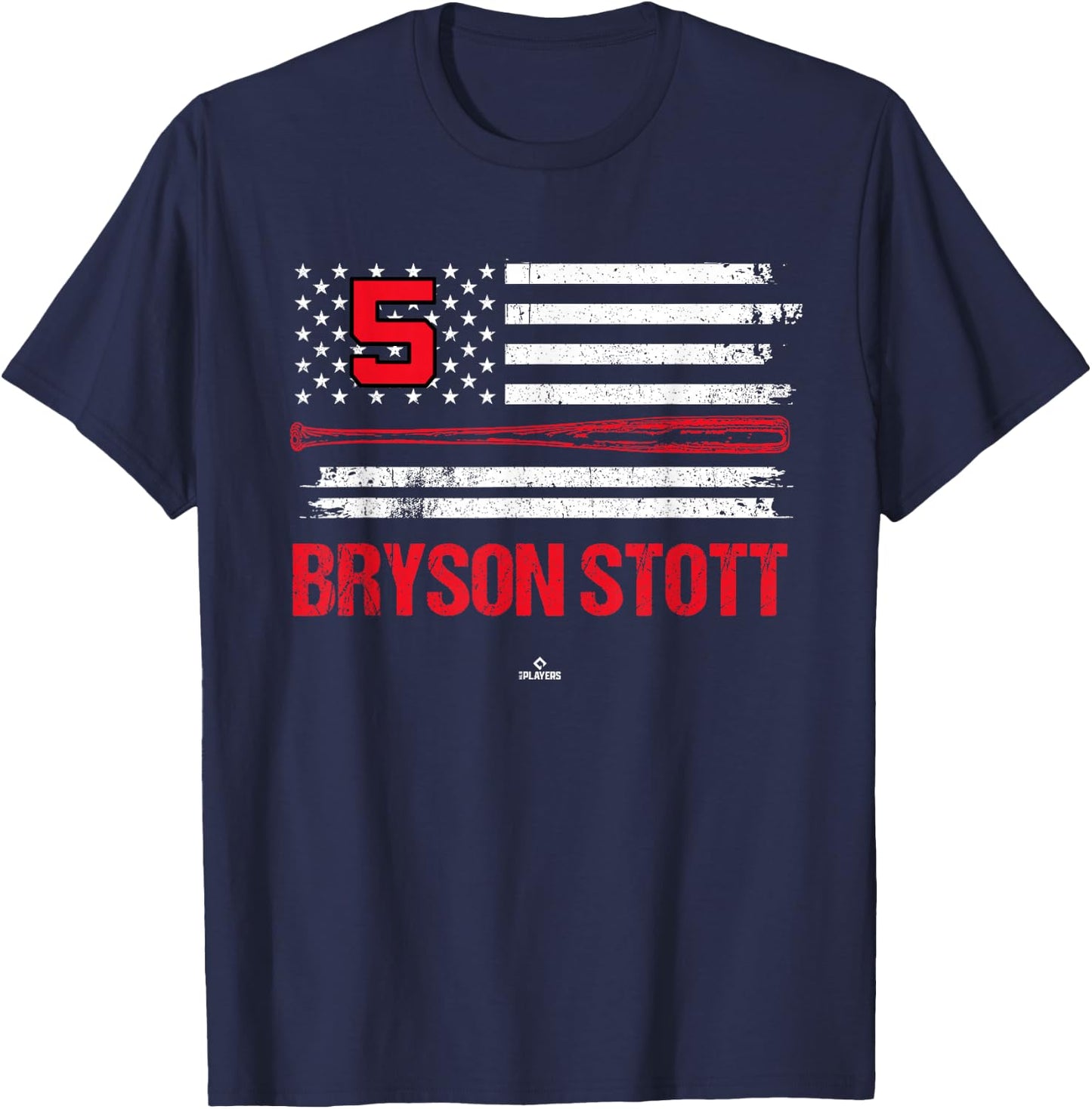 USA Flag Bat Bryson Stott Philadelphia Baseball MLBPA T-Shirt - T-Shirt | Navy