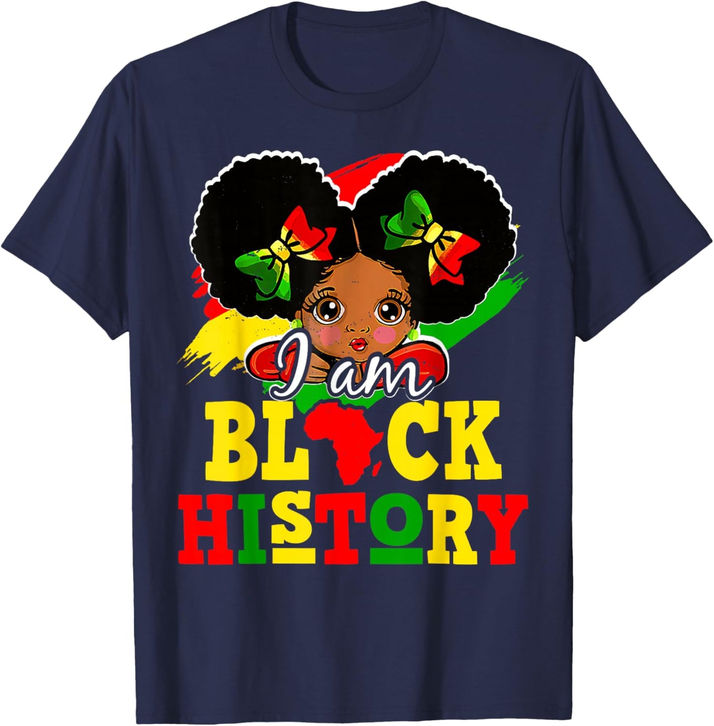 I Am Black History Month Cute Messy Bun Girl Kids Toddlers T-Shirt - T-Shirt | Navy