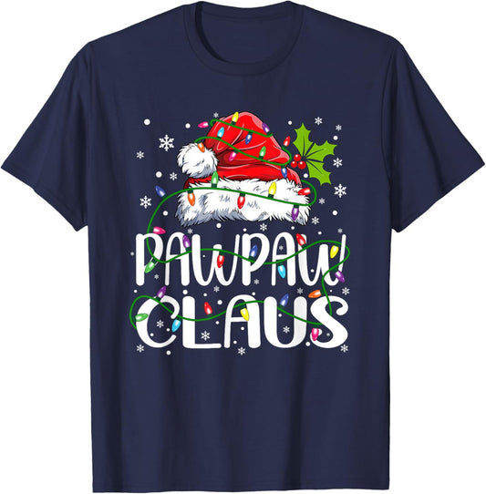 Pawpaw Claus Christmas Santa Hat Matching Family Xmas Lights T-Shirt - T-Shirt | Navy
