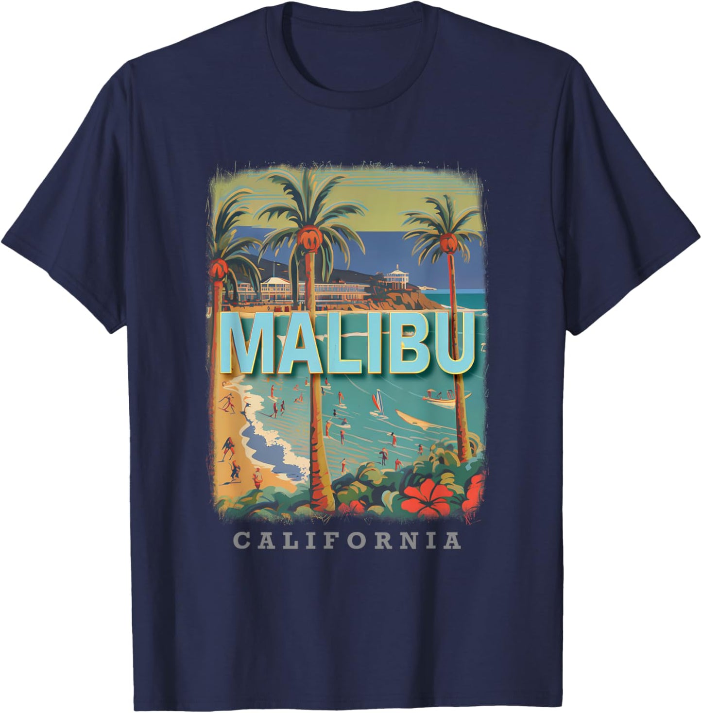 Malibu California CA Surfer's Paradise SD564 T-Shirt - T-Shirt | Navy