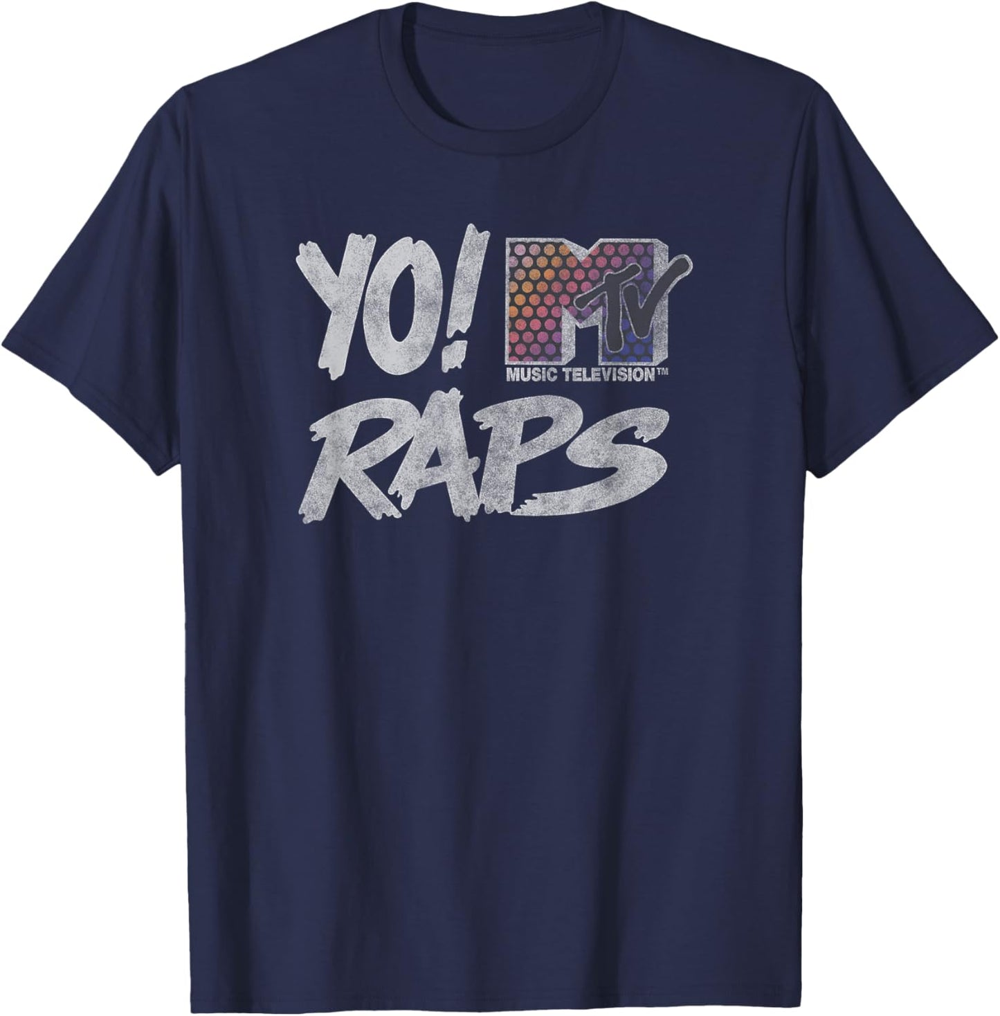 MTV für Erwachsene - - Schwarz - S - Kurzarm - Klassische Passform - V-Ausschnitt - Retro - Logo - Vintage Design - Officially Licensed Yo! Mtv Raps Apparel T-Shirt - T-Shirt | Navy