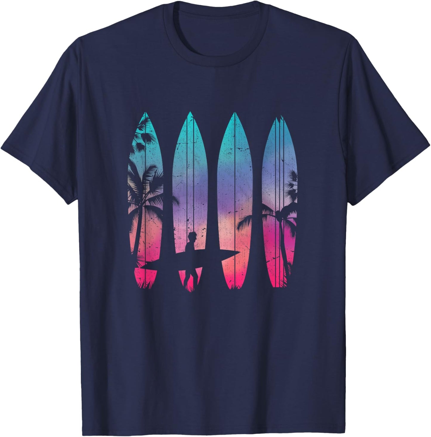 Tropical Beach Surf Surfboard Surfing Surfer Ocean Surfing T-Shirt - T-Shirt | Navy