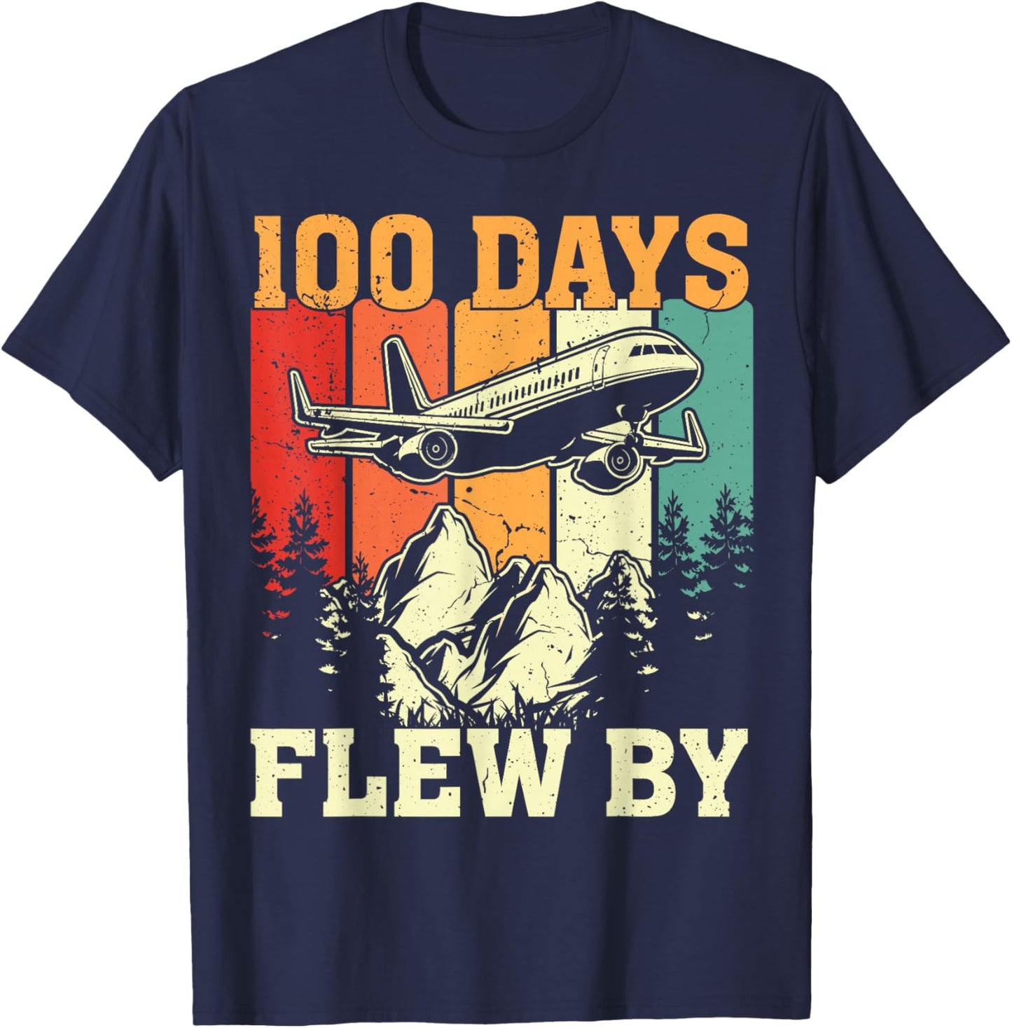 100 Days Just Flew By Airplane 100th Day Of School Teacher T-Shirt - T-Shirt | Navy