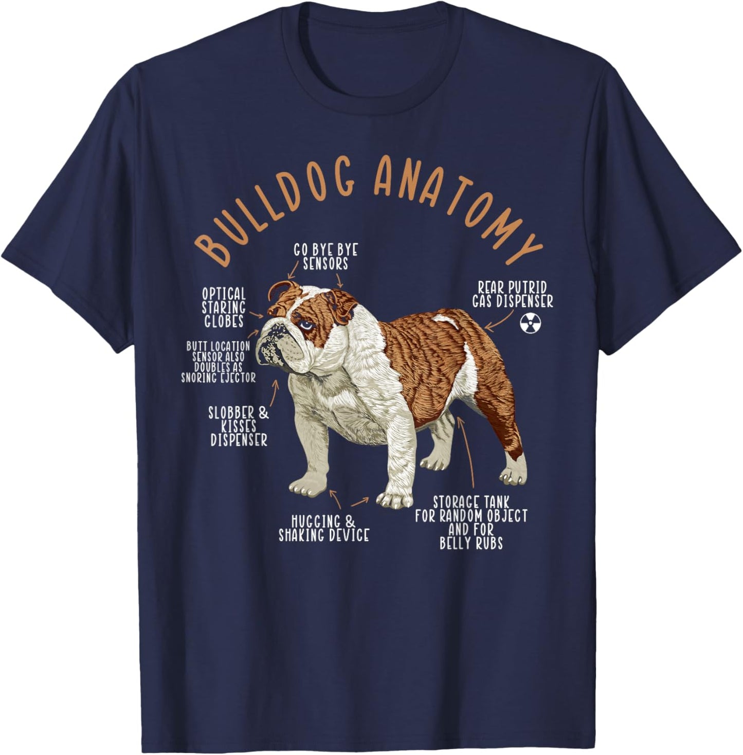 English Bulldog Anatomy Dog Biology Dog Lover T-Shirt - T-Shirt | Navy