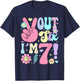 Groovy Peace Out Six I'm 7 Years Old 7th Birthday Girls Kids T-Shirt - T-Shirt | Navy