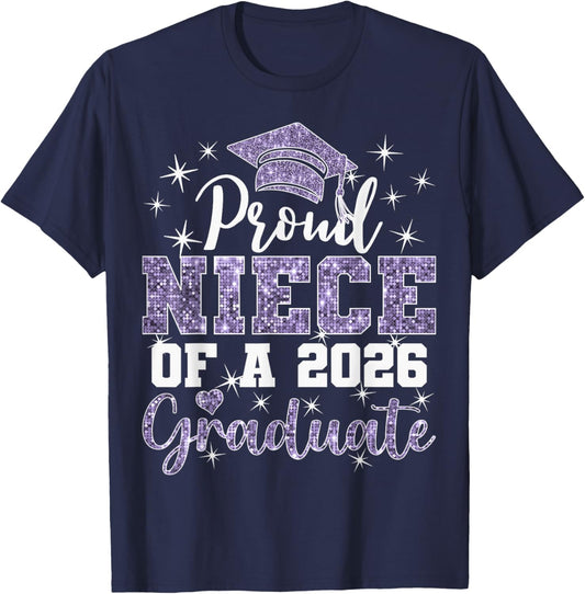 Super Proud Niece of 2026 Graduate Senior Graduation Family T-Shirt - T-Shirt | Navy