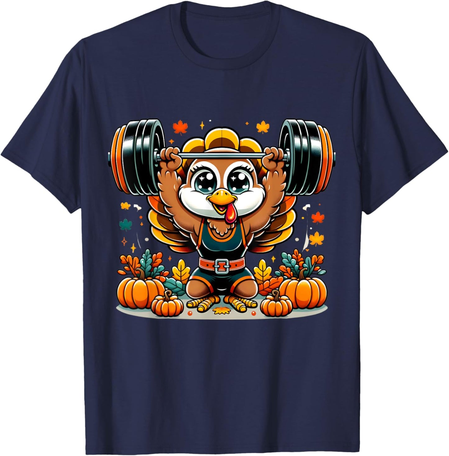 Weightlifting Turkey Thanksgiving Power Snatch Room For Pie T-Shirt - T-Shirt | Navy