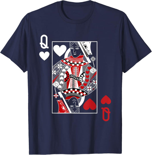 Queen of Hearts Deck of Cards Playing Cards Casino Poker T-Shirt - T-Shirt | Navy