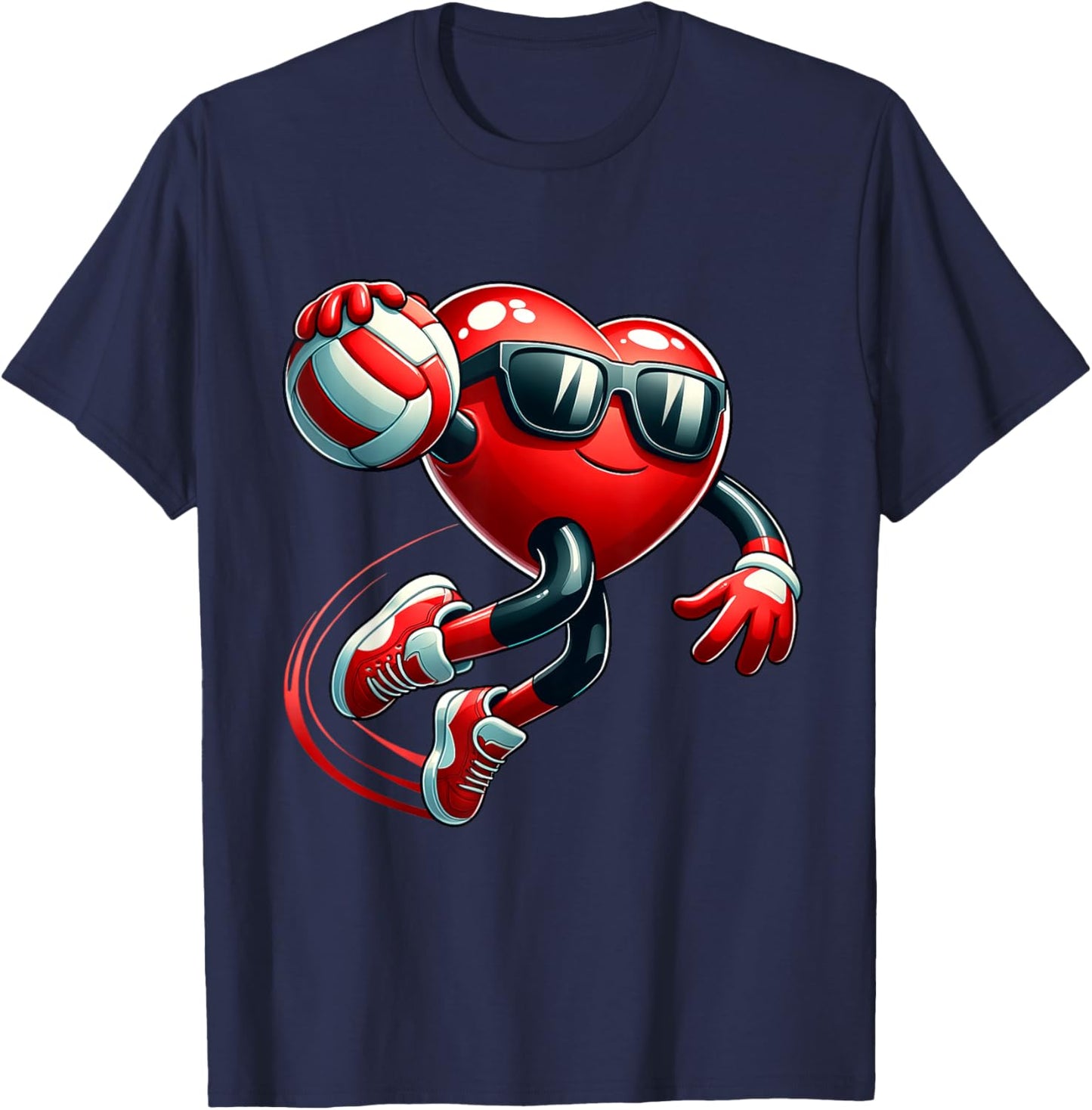 Funny Heart Playing Volleyball Valentines Day Boys Kids T-Shirt - T-Shirt | Navy