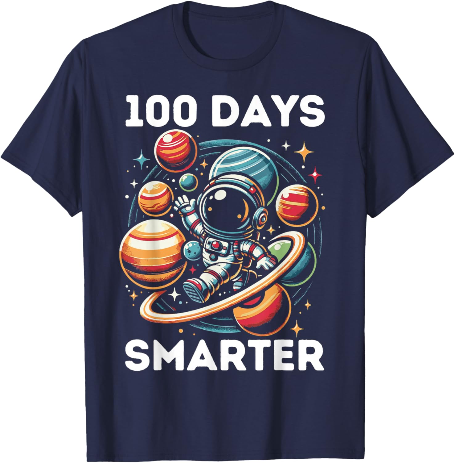 100 Days Smarter Kids 100 Days of School Astronaut Space T-Shirt - T-Shirt | Navy