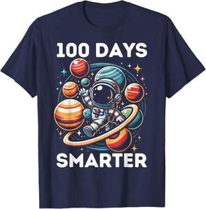 100 Days Smarter Kids 100 Days of School Astronaut Space T-Shirt - T-Shirt | Navy