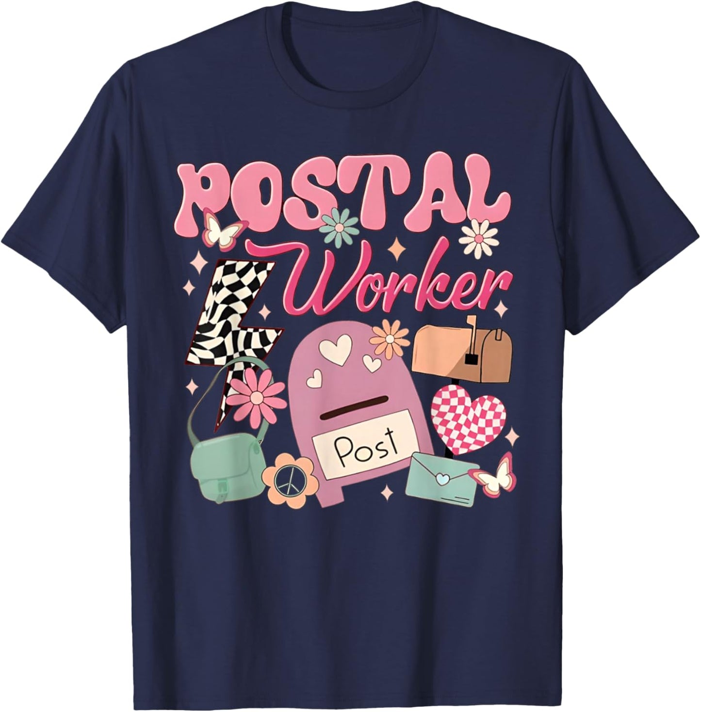 Funny Retro Postal Worker Post Office Delivery Mailman Life , Small, Black T-Shirt - T-Shirt | Navy