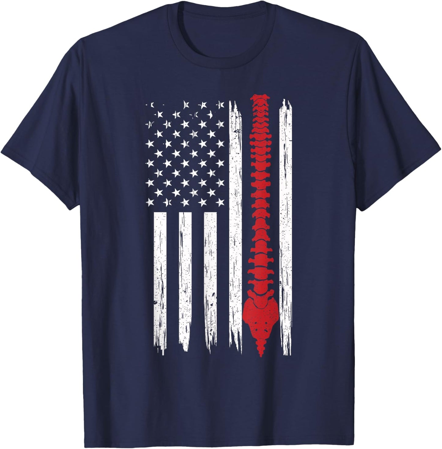Patriotic Chiropractic American Flag Spinal Cord Ideas T-Shirt - T-Shirt | Navy