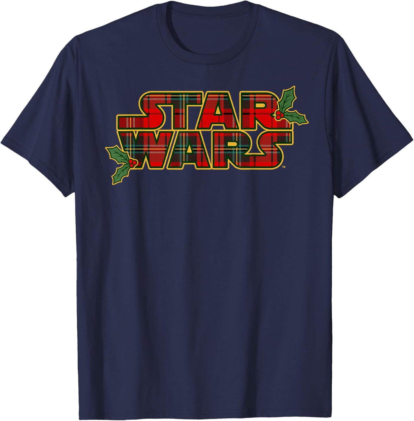 Star Wars Christmas Plaid Holly Logo T-Shirt - T-Shirt | Navy