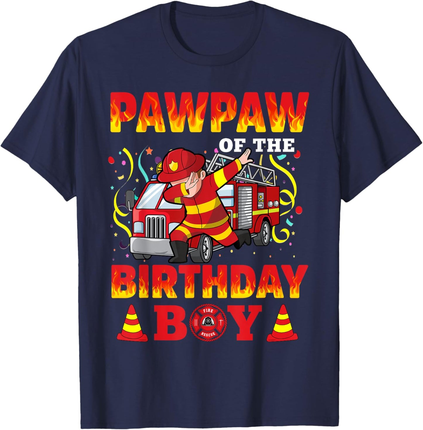 Pawpaw Of The Birthday Boy Fire Truck Firefighter Boys T-Shirt - T-Shirt | Navy