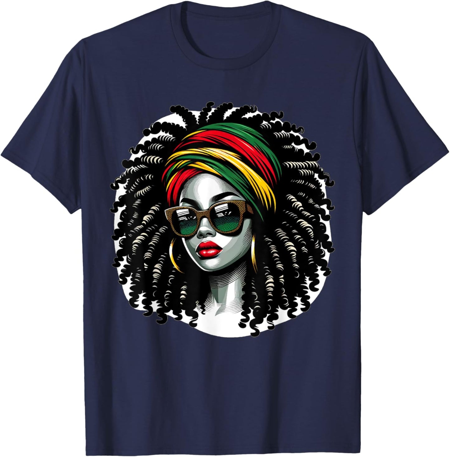 Afro Woman African Melanin Headscarf Nubian Black History T-Shirt - T-Shirt | Navy