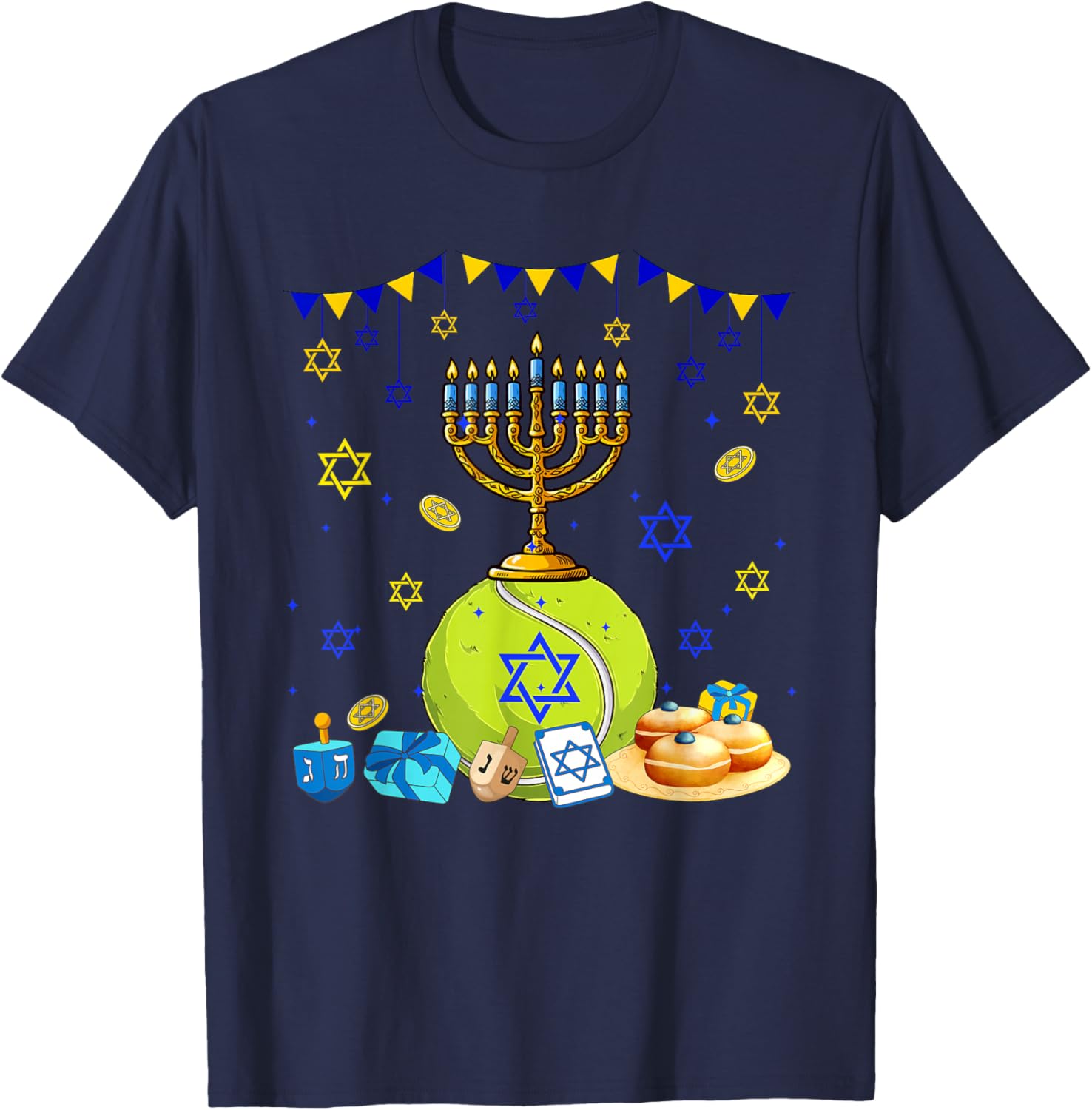 Tennis Equipment Player LoverHanukkah Jewish Menorah T-Shirt - T-Shirt | Navy