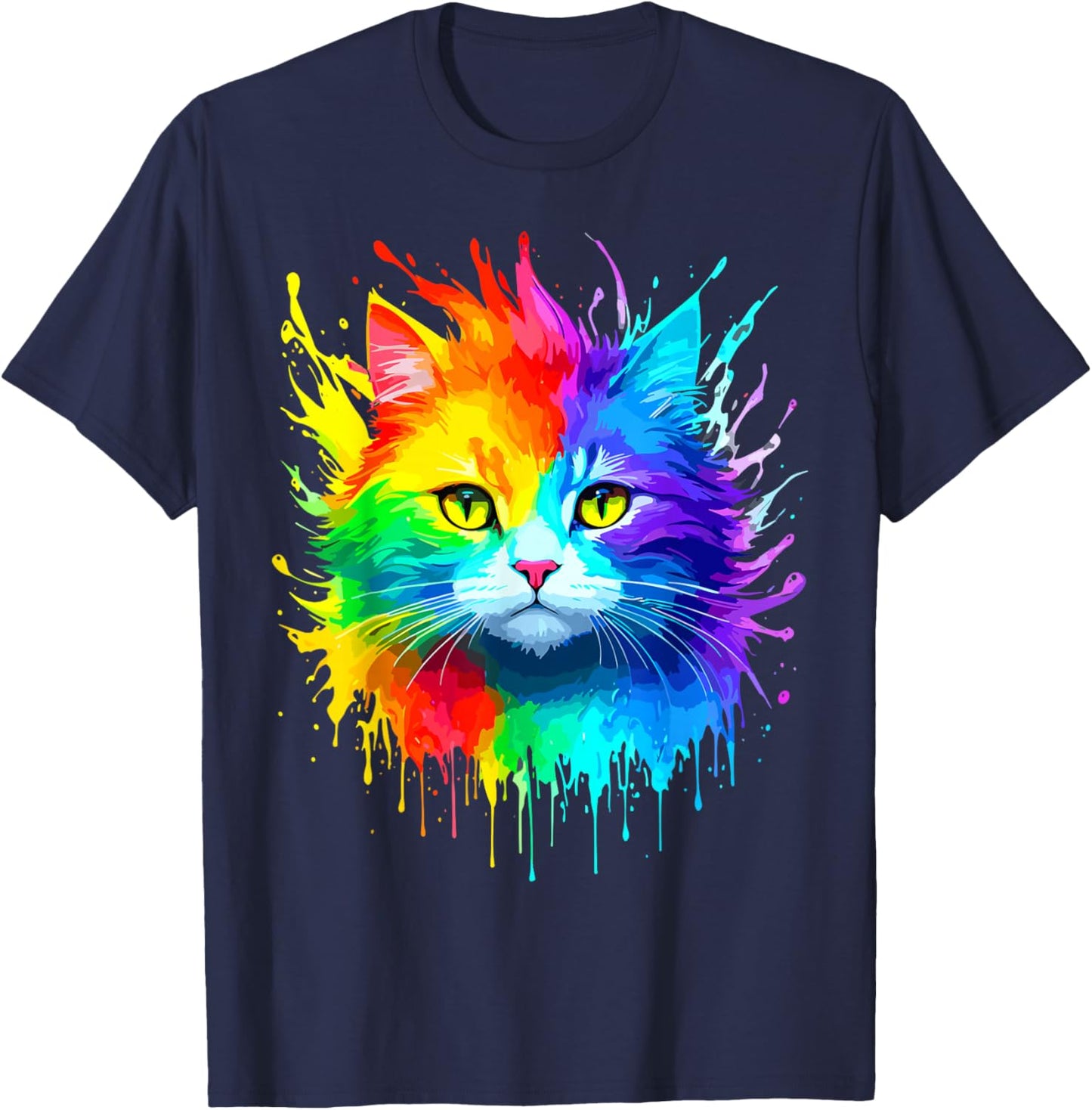 Rainbow Cat Women Girls Kitty Watercolor Cute Colorful Cat T-Shirt - T-Shirt | Navy