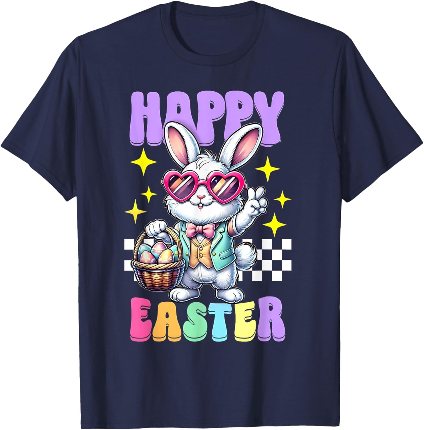 Happy Easter Bunny Rabbit Easter Day 2025 Women Boys Girls T-Shirt - T-Shirt | Navy