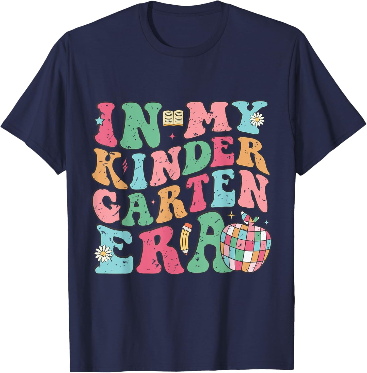 In My Kindergarten Era Groovy Kinder Back To School Teacher T-Shirt - T-Shirt | Navy
