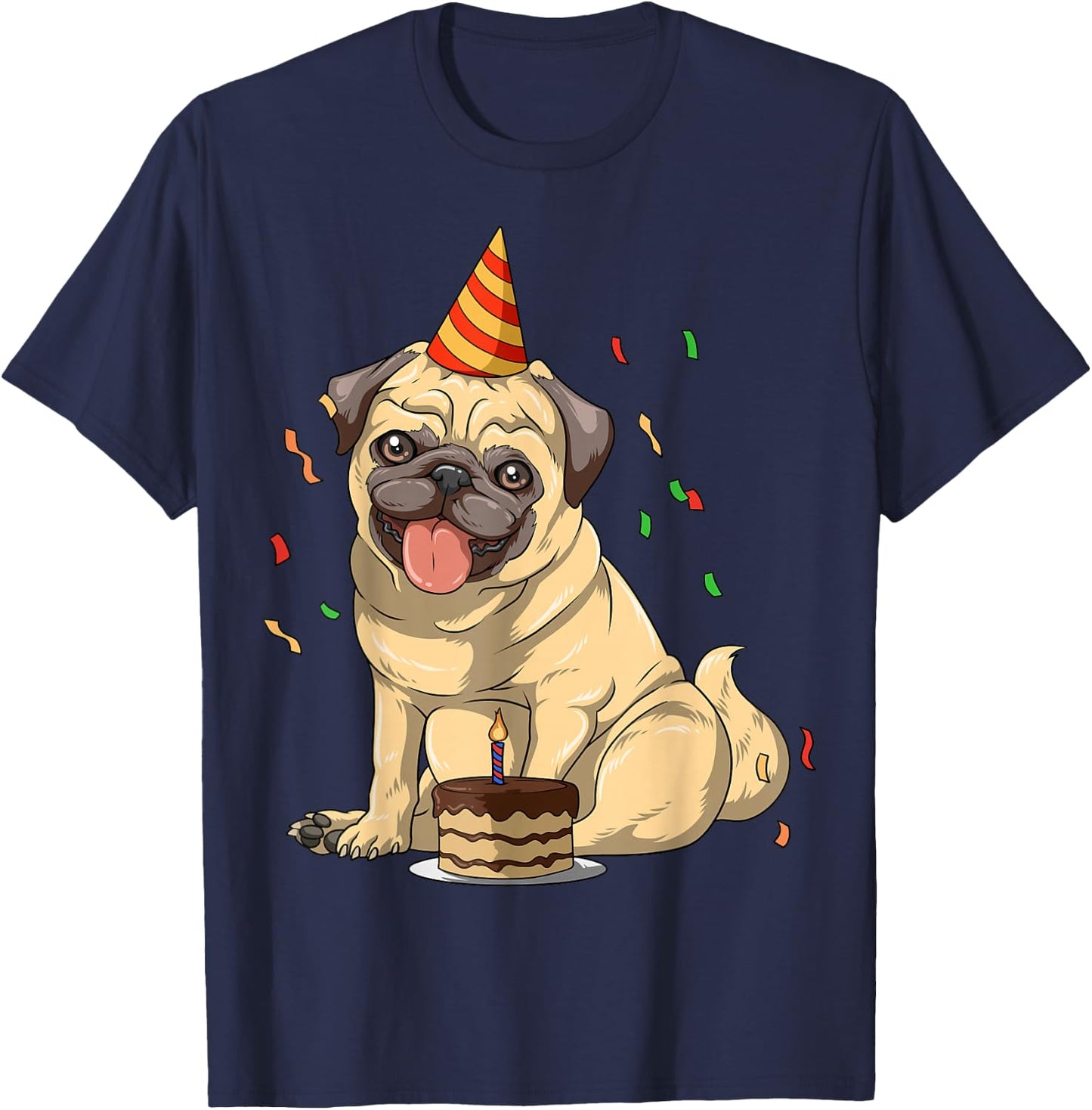 SurrealPug Co. Pug Theme - Men's Black Cartoon Animal Print Pug Birthday Party - Small T-Shirt - T-Shirt | Navy