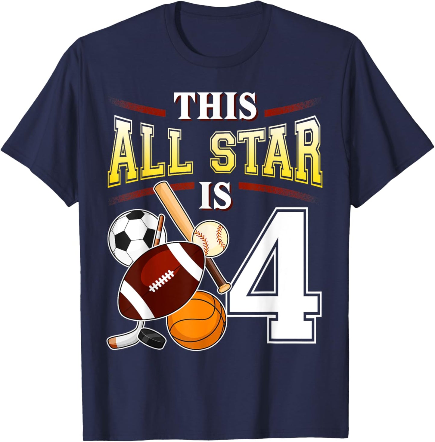 This All Star is 4 Years Old Gift Kids 4th Birthday T-Shirt - T-Shirt | Navy