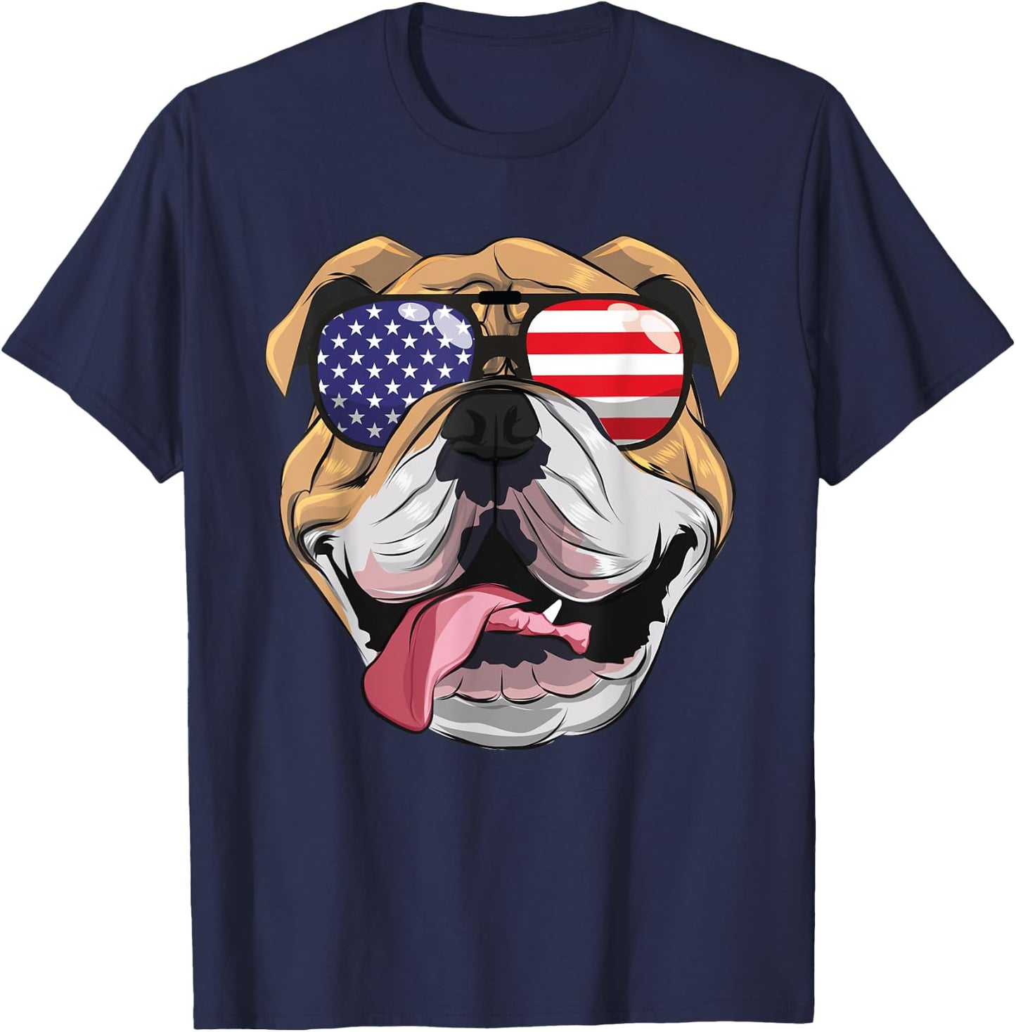 English Bulldog 4th Of July American Sunglasses USA Boys Men T-Shirt - T-Shirt | Navy