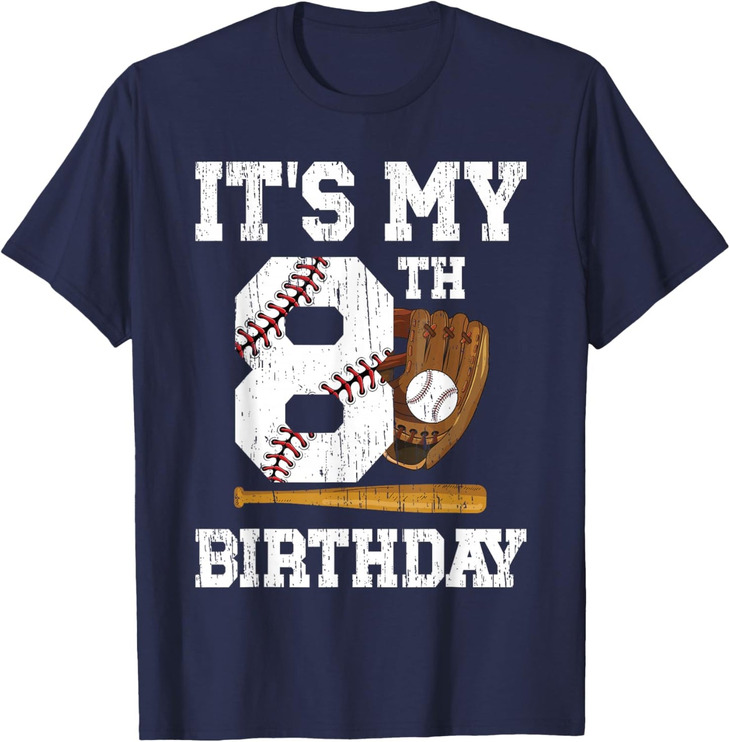My 8th Birthday Baseball Boy Eight Year Old Baseball Player T-Shirt - T-Shirt | Navy