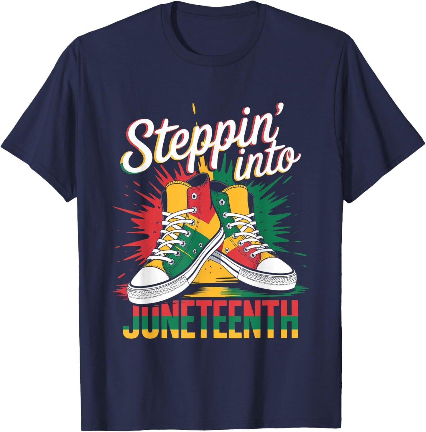 Stepping Into Juneteenth Afro Woman Black Girls Sneakers Men T-Shirt - T-Shirt | Navy
