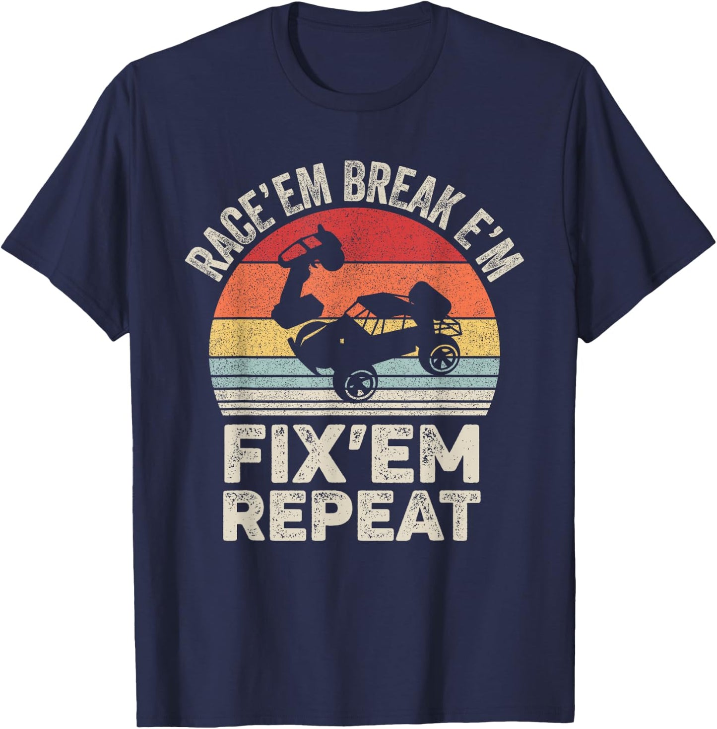 Vintage Race'Em Break'Em Fix'Em Repeat RC Car Remote Control T-Shirt - T-Shirt | Navy