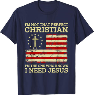 I'm Not That Perfects Christian I Need Jesus US Flag Vintage T-Shirt - T-Shirt | Navy