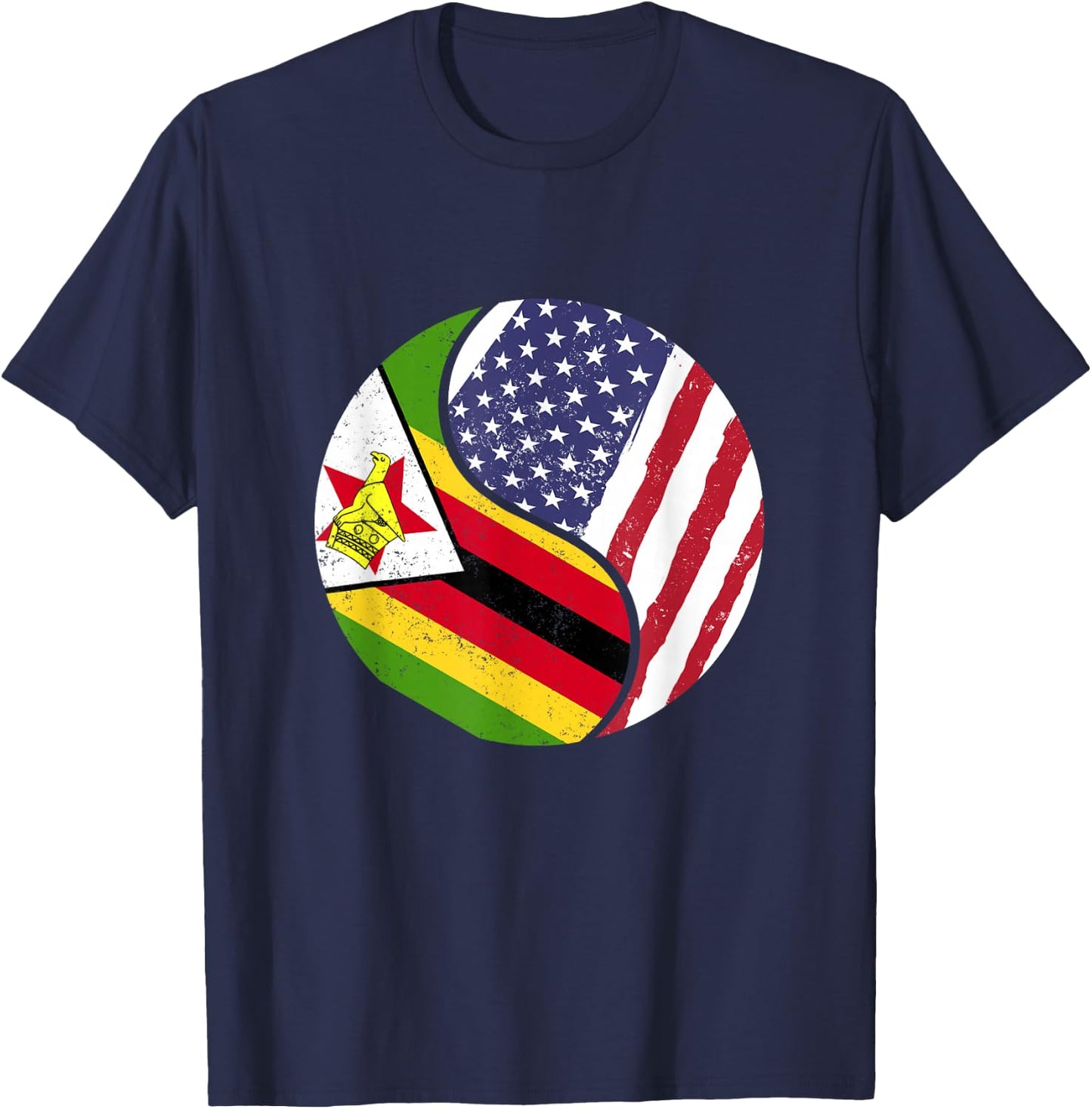 United States Yin And Yang - US Flag Zimbabwe T-Shirt - T-Shirt | Navy
