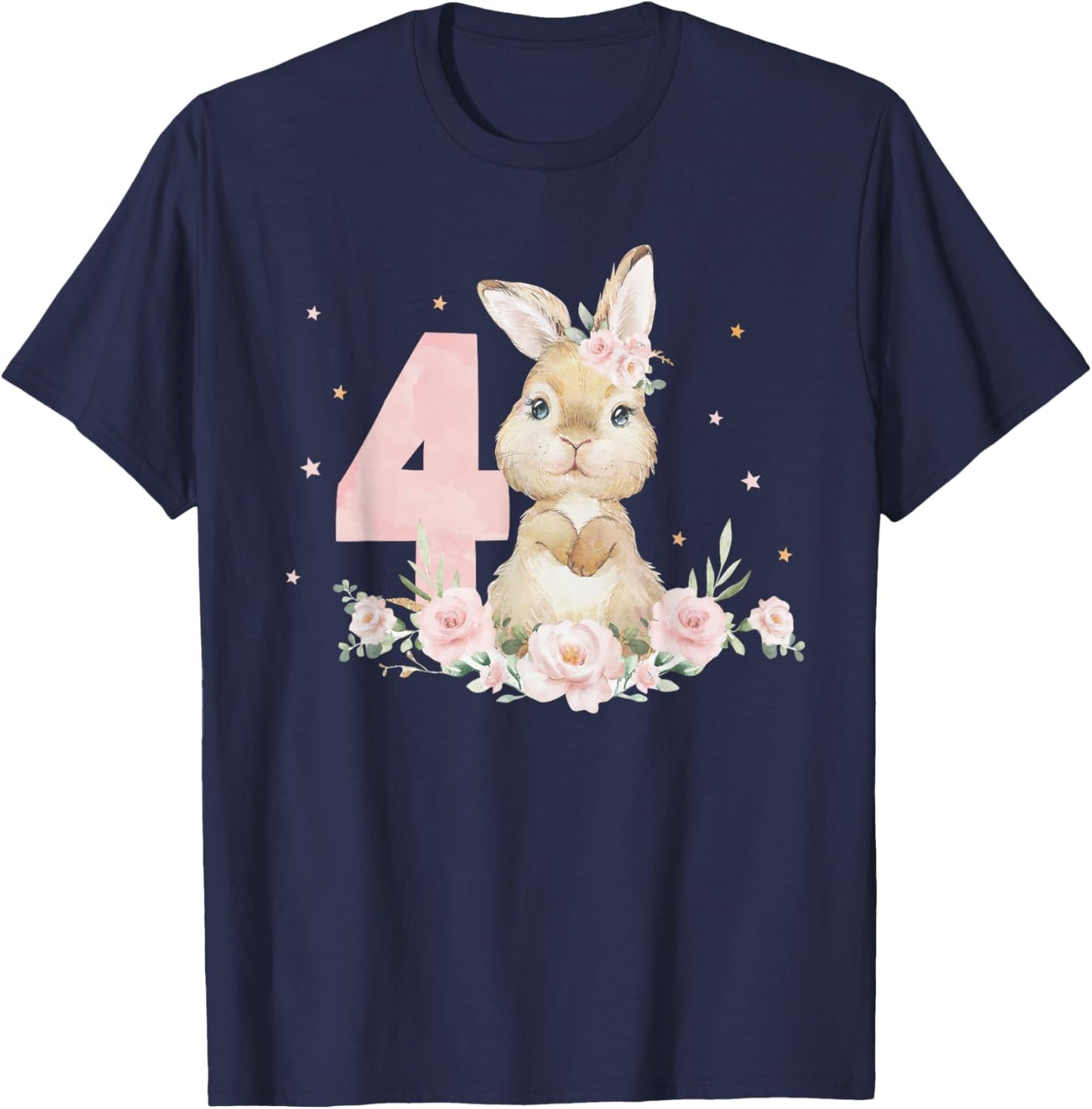 Adorable Rabbit Bunny 4th Birthday Outfit Girl 4 Year Old T-Shirt - T-Shirt | Navy