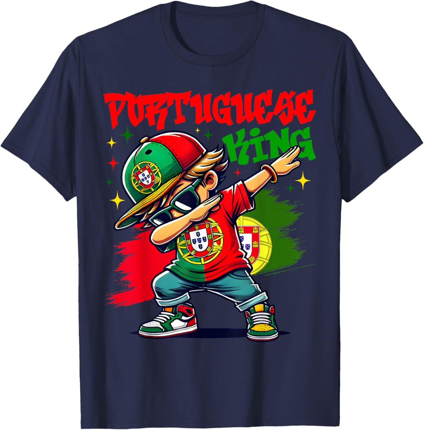Portuguese King Dabbing Portugal Flag Pride for Kids T-Shirt - T-Shirt | Navy